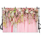 Pink Curtain with Pink White Flowers Backdrop for Party Decoration Background