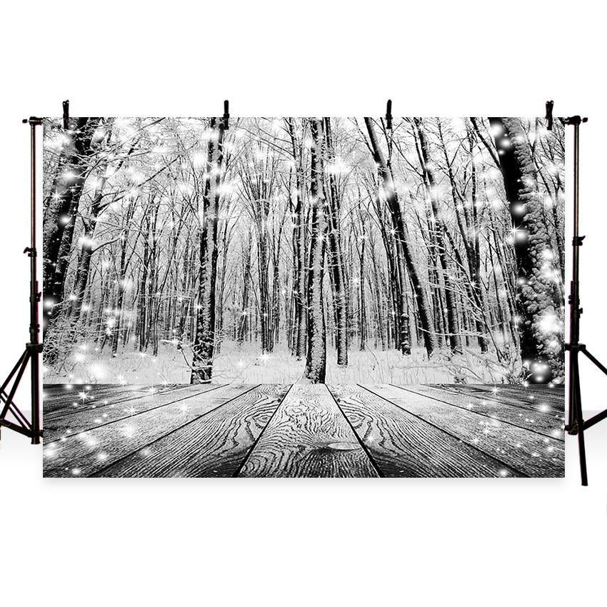 Winter Snow Black and White Photography Backdrop Snow wood Background