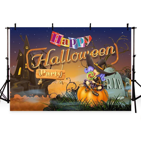 Night Castle With Pumpkin Backdrop Halloween Party Photography Background