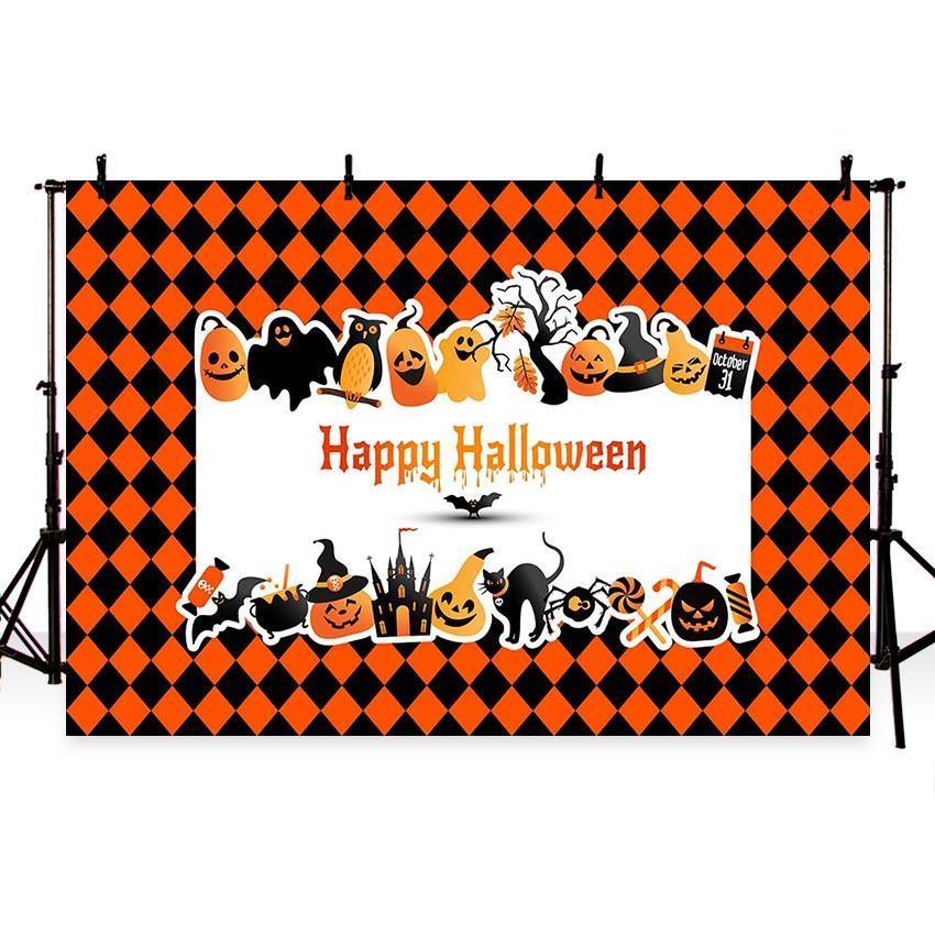 Yellow White Diamonds Pumpkin Backdrop Halloween Party Photography Background