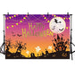 Dark Castle And Bats In Chrome Yellow Sky For Halloween Photography Backdrop