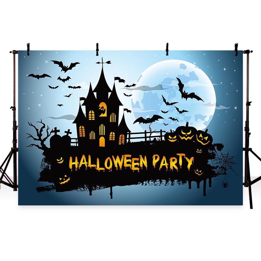 Dark Castle And Bats Backdrop for Halloween Party Photography