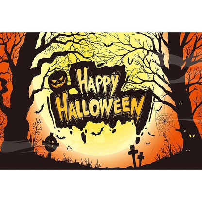 Terror Graveyard With Pumpkins Under The Moonlight Backdrop For Happy Halloween Party Photography