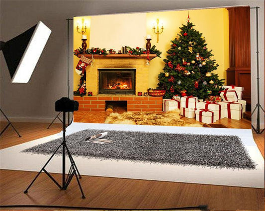 Vintage Brick Fireplace Christmas Backdrops