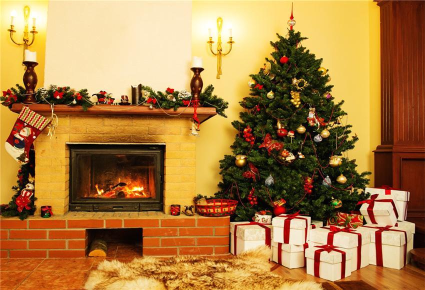 Vintage Brick Fireplace Christmas Backdrops