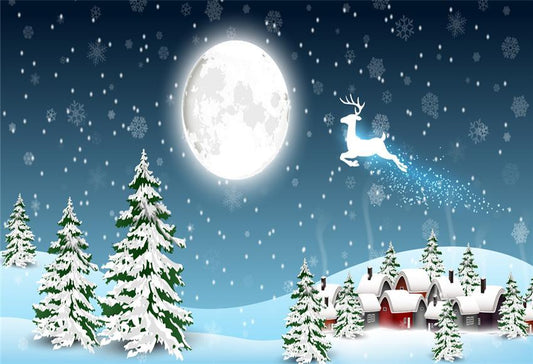 Snow Winter Big Moon Christmas Backdrops