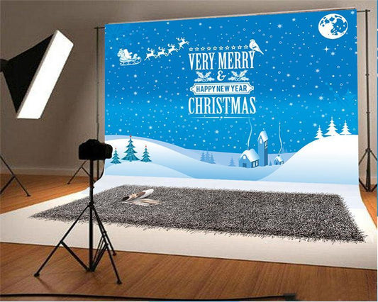 Merry Christmas Happy New Year Snow Backdrops