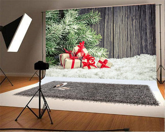 Snow Wooden Gift Backdrop for Christmas