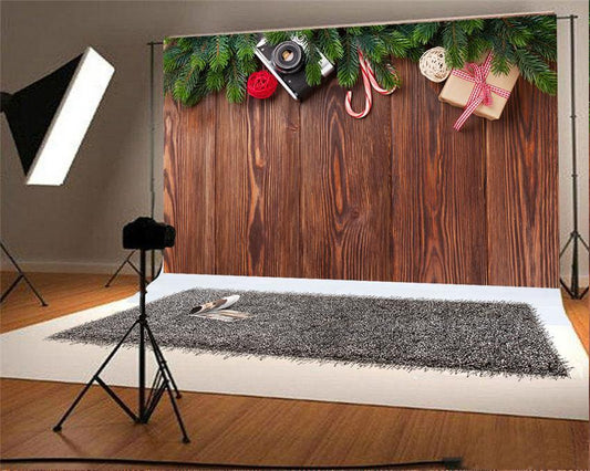 Brown Wood Wall Christmas Photo Studio Backdrop