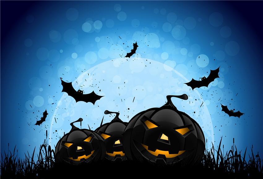 Black Pumpkin Bats Halloween Backdrop