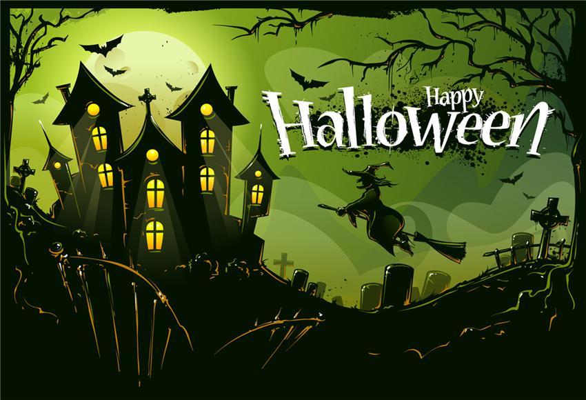 Happy Halloween Black Witch Castle Backdrop for Picture