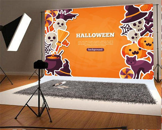 Orange Cartoon Halloween Backdrops