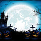 Halloween Bright Moon Backdrop Black Castle Photo Background