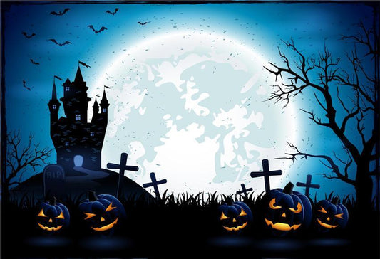 Halloween Bright Moon Backdrop Black Castle Photo Background