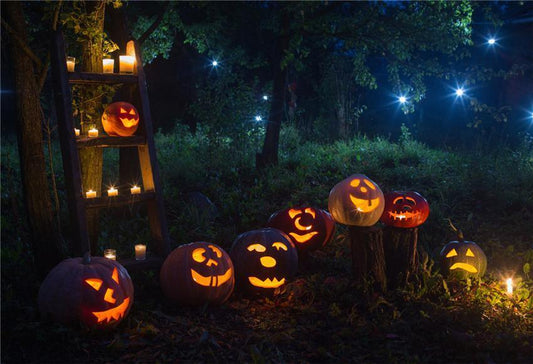 Halloween Photo Backdrop Pumpkin Light Forest Backdrops