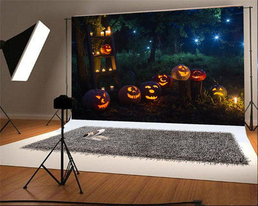 Halloween Photo Backdrop Pumpkin Light Forest Backdrops