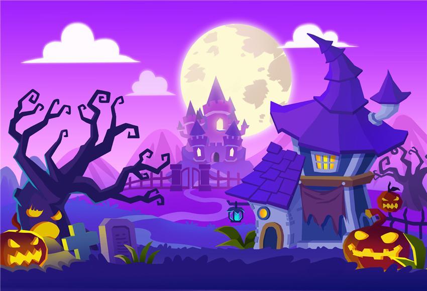 Purple Halloween Backdrop Castle Photo Background