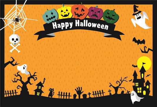 Happy Halloween Cartoon Pumpkin Photo Backdrops