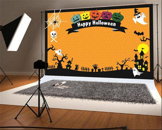 Happy Halloween Cartoon Pumpkin Photo Backdrops