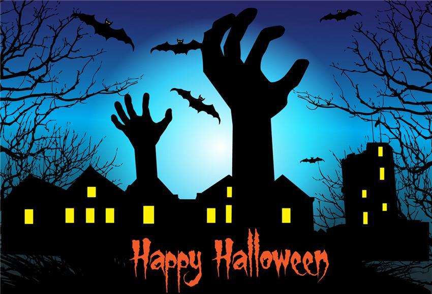 Happy Halloween Photography Backdrop Black Bats Background
