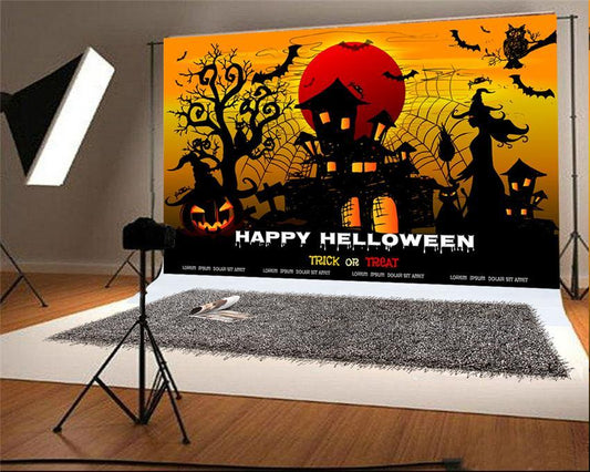 Trick or Treat Spider Web Halloween Backdrop