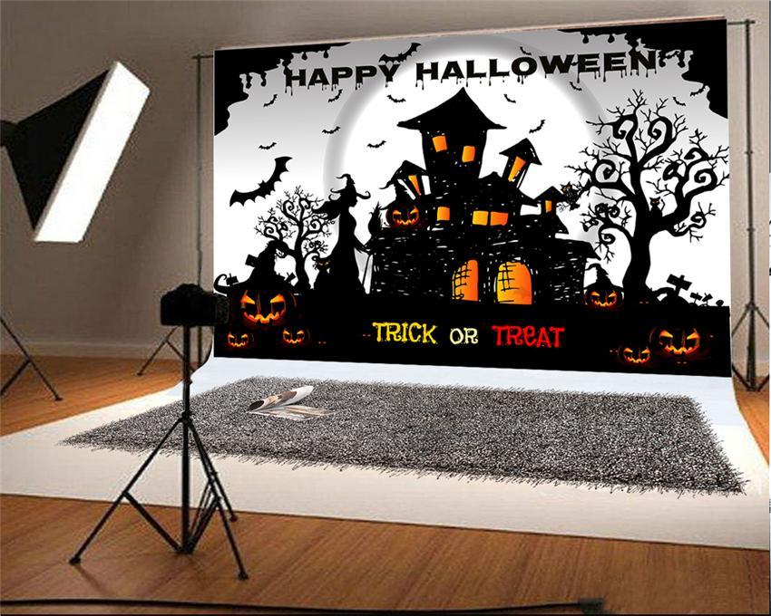 Happy Halloween Black Castle Photography Backdrop