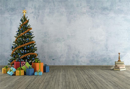 Wood Floor Christmas Tree Photography Backdrop