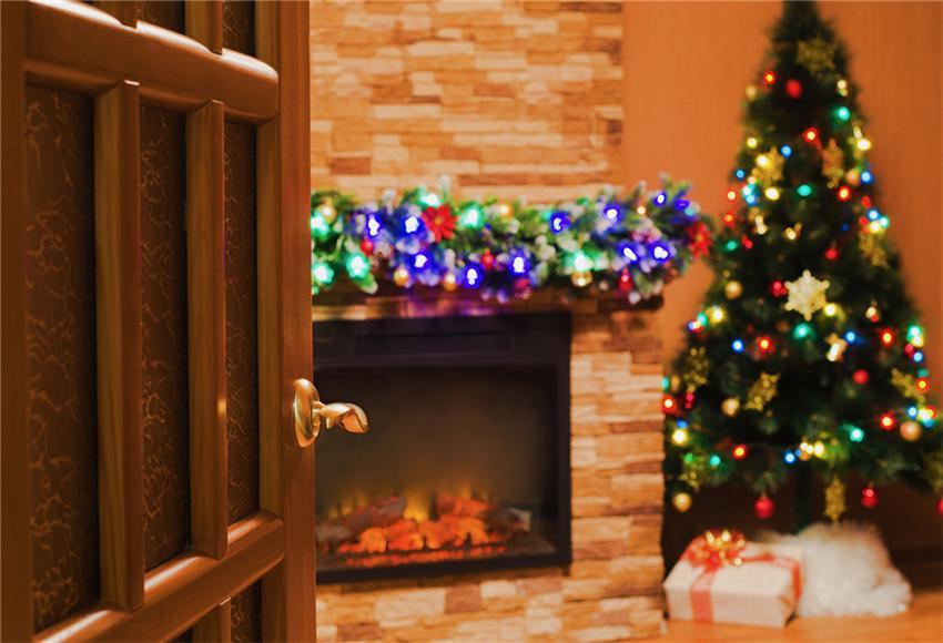 Christmas Brick Fireplace Backdrops
