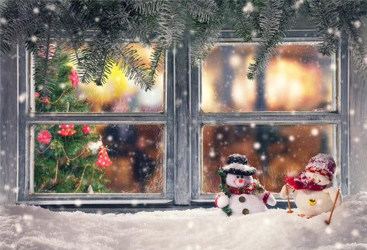 Grey Wood Wall Snowman Christmas Backdrops