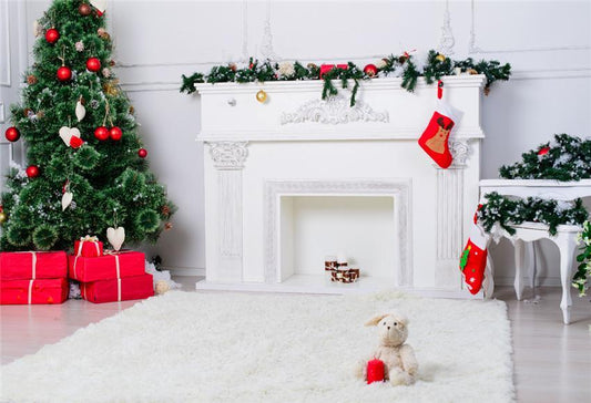 Christmas Tree White Fireplace Backdrops