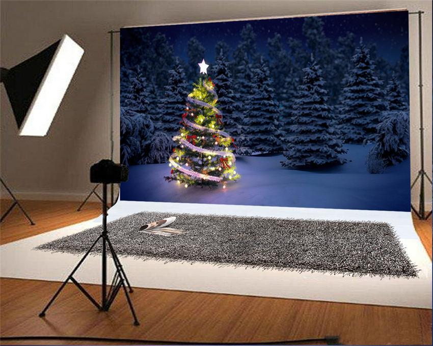 Night of Snow Forest Winter Photo Studio Backdrops
