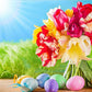 Colorful Easter Eggs and Flowers Under Sunshine Backdrop For Photography