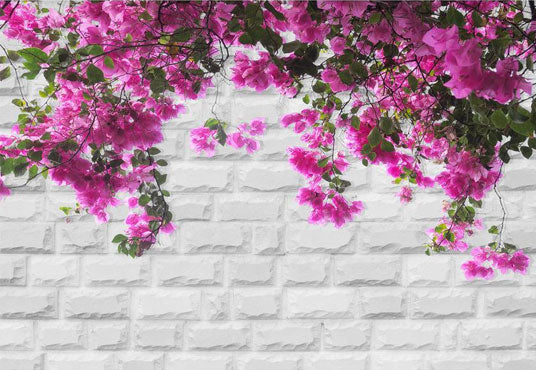 Pink Flowers With White Brick Wall Backdrop For Photography