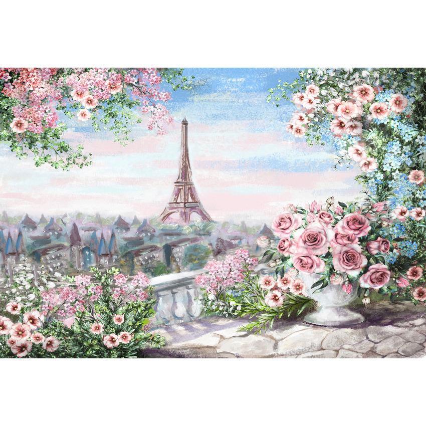 Spring Scenery Backdrop City Overlook Eiffel Tower Photography Background