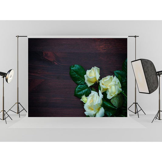 White Flowers On Dark Brown Wood Wall Backdrop For Mother's Day Photography