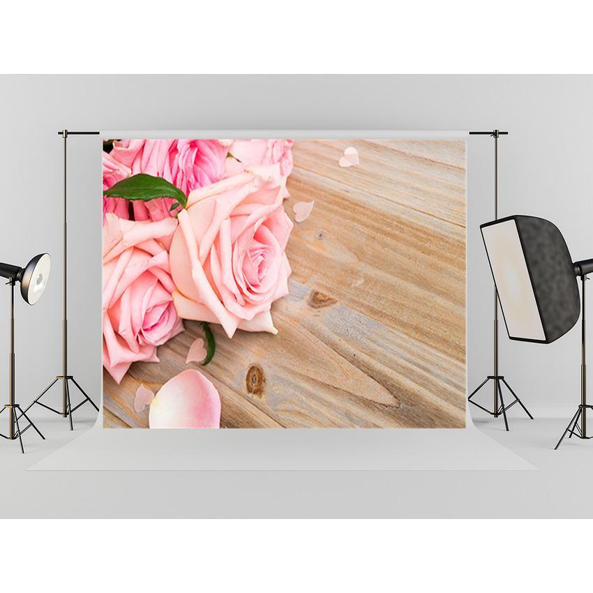 Pink Carnation Flowers On  Wood Floor Backdrop For Mother's Day Photography