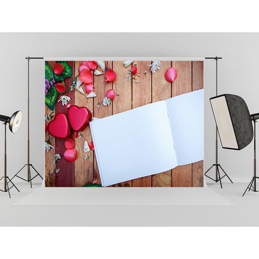 White Paper Red Flowers Decoration Wood Floor Backdrop For Mother's Day Photography