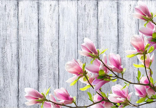 Spring Pink Flowers Grey Wood Floor Backdrop For Photography