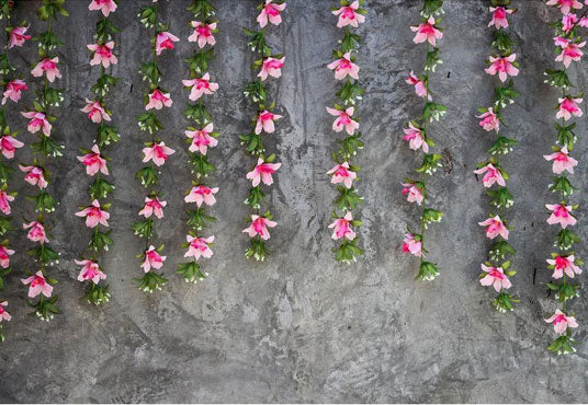 Little Red Flowers Hanging From Stones Backdrop For Photography