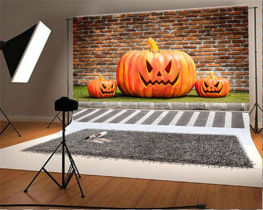 Halloween Brick Wall Big Pumpkin Photography Prop Backdrops
