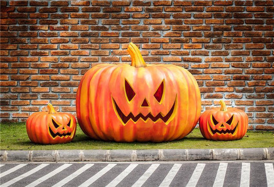 Halloween Brick Wall Big Pumpkin Photography Prop Backdrops