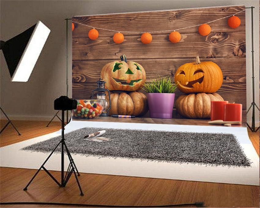 Brown Wood Wall Pumpkin Backdrop for Photography