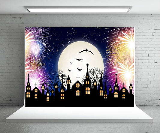 Halloween Black Castle Backdrops Bright Moon Photography Prop