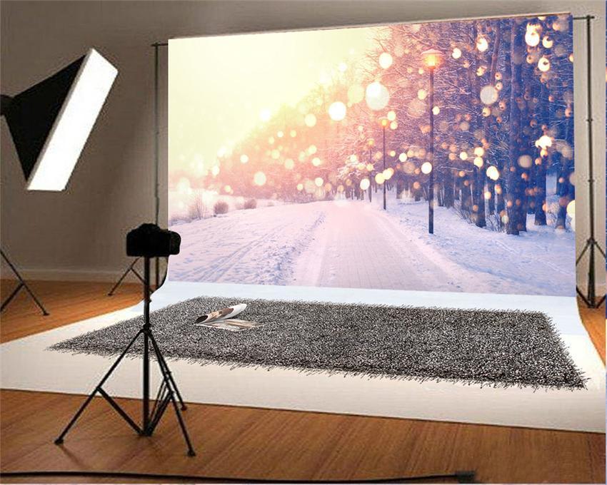 Bokeh Glitter Winter Snow Forest Backdrop