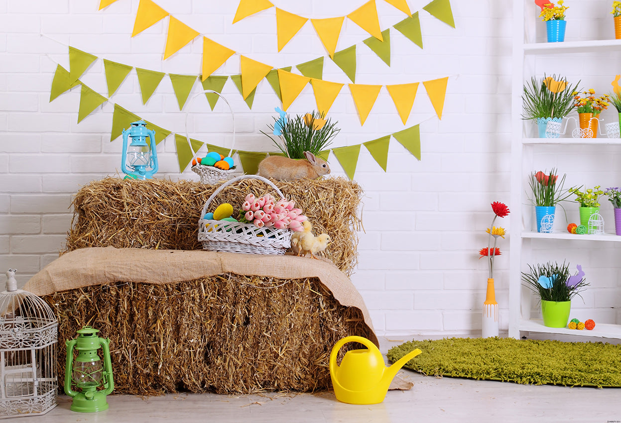 Straw Brick Wall Wood Floor Backdrops for Picture