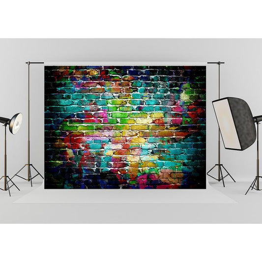 Colorful Graffiti Brick Wall Backdrop Pictorial Photography Backdrop