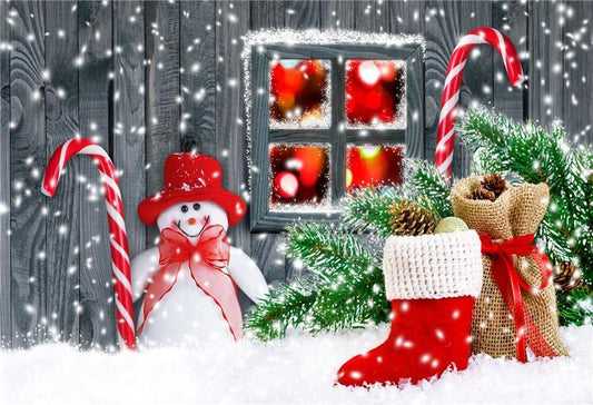 Dark Grey Wooden Window Christmas Snow Photo Backdrops