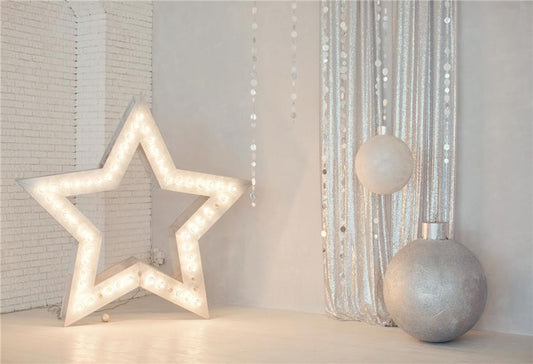 Sliver Stars Light Christmas Backdrop