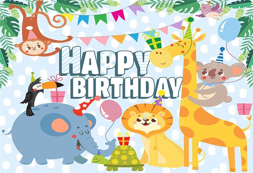 Happy Birthday Cartoon Polka Backdrop for Photos