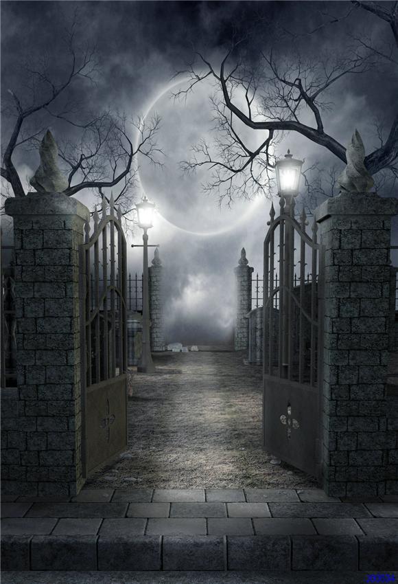 Door of hell Bright Moon Halloween Photography Backdrops